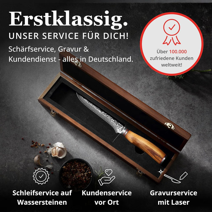 Zayiko Minami Olive Damast Filetiermesser 16,50 cm Klinge extrem scharf aus 67 Lagen I Damast Küchen