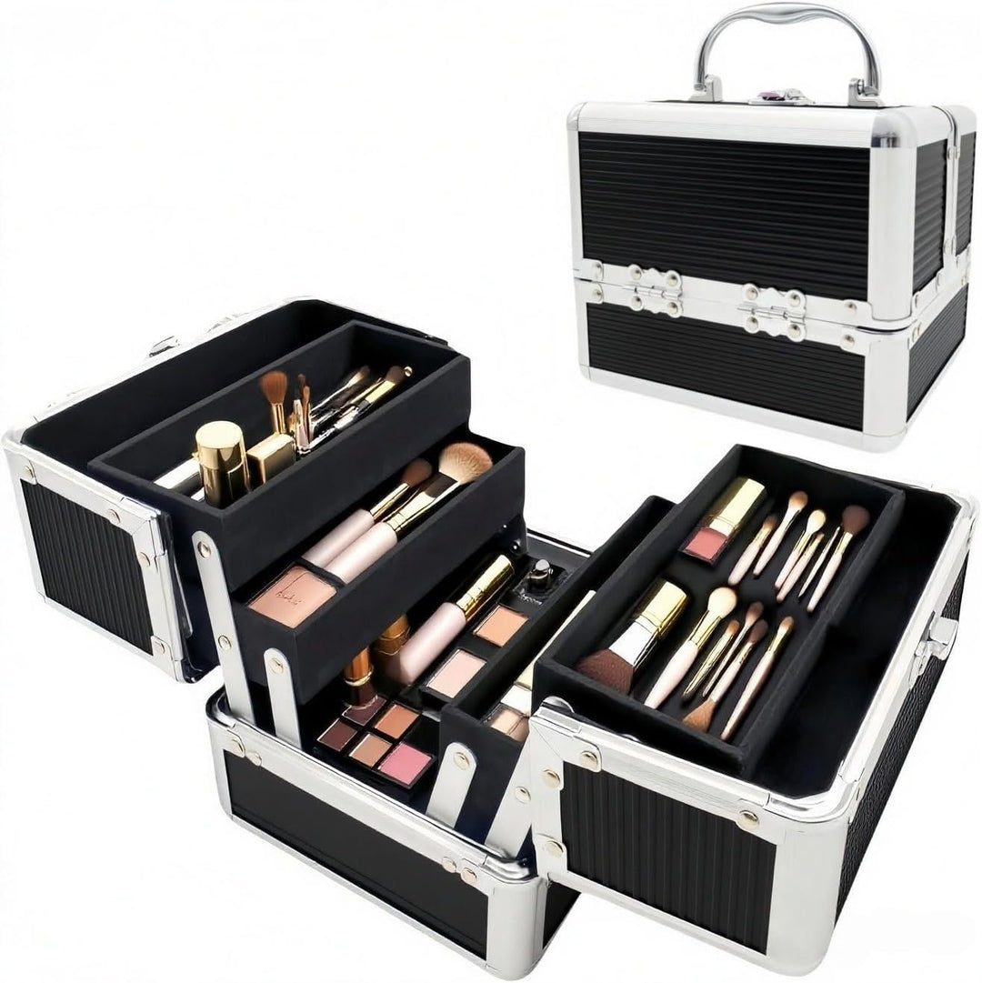 iGadgitz Home Mini Klein Aluminium Kosmetikkoffer, Schminkkoffer, Beautycase, Makeupbox - 4X ausklap
