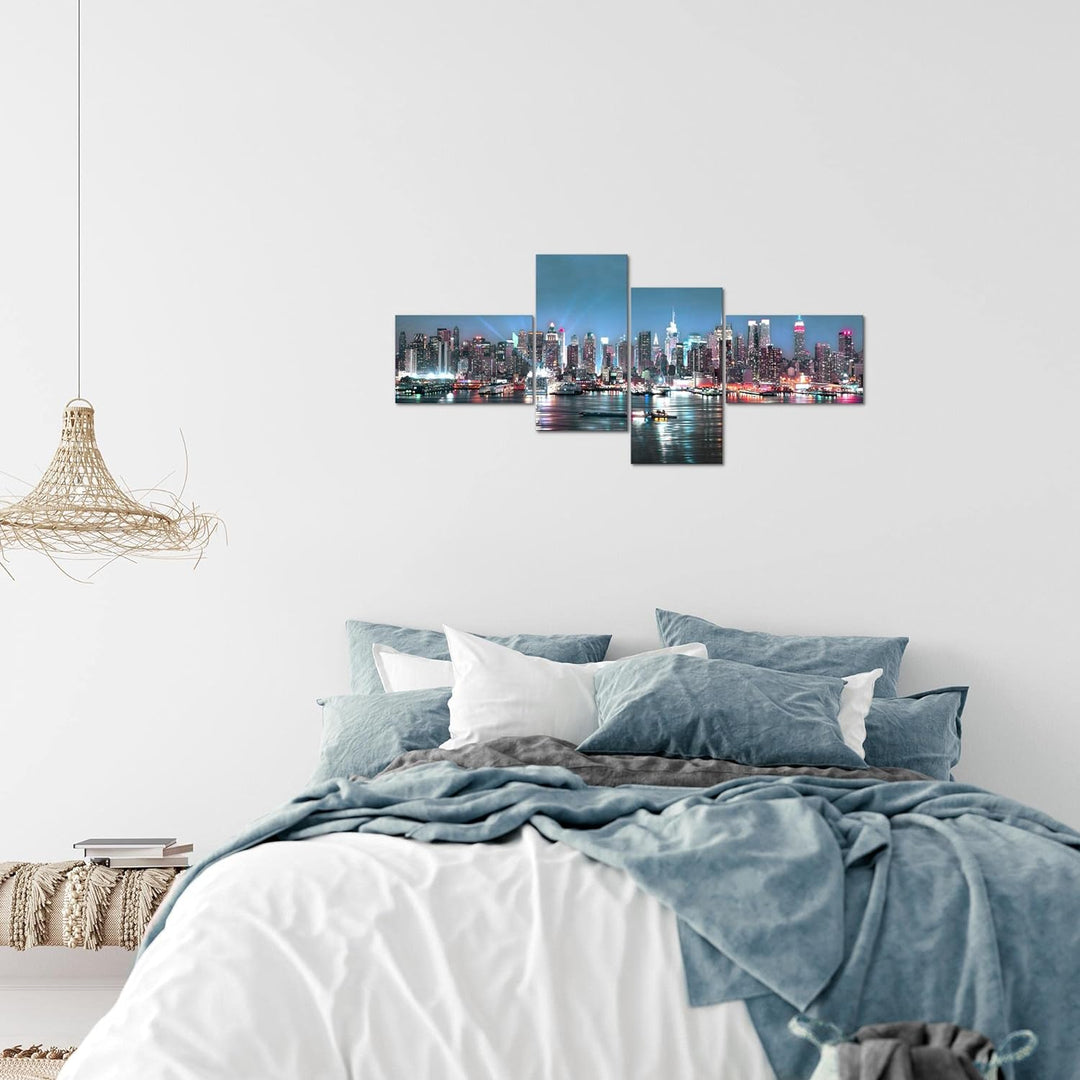 Runa Art Bild Modern New York City - Made in Germany - Wandbilder Stadt Skyline Bunt 4 Teilig 605442