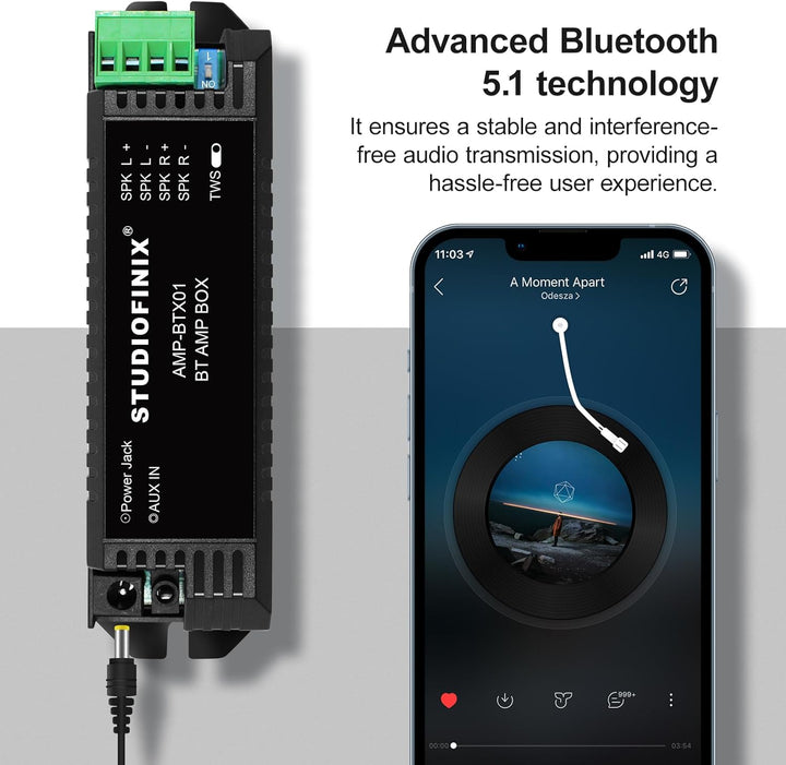 STUODIOFINIX 2-Kanal Mini Bluetooth Verstärker für passive Lautsprecher mit TWS, AUX, Ersatzteil, pa