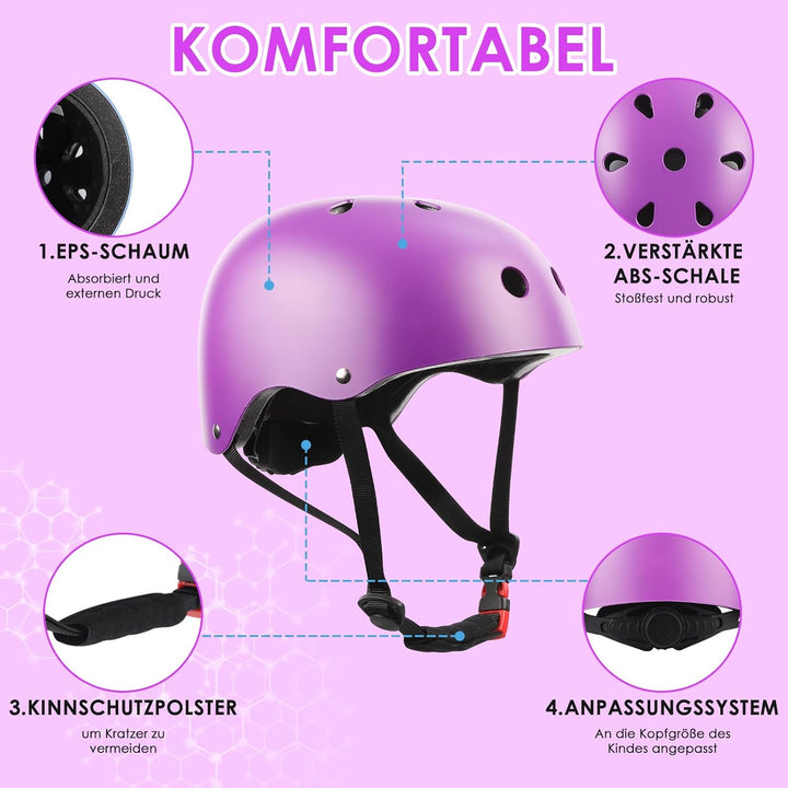 ZWOOS Kinder Knieschoner Set mit Helm, Inliner Schutzausrüstung Kinder 3-10 Jahre, Knieschützer Kind