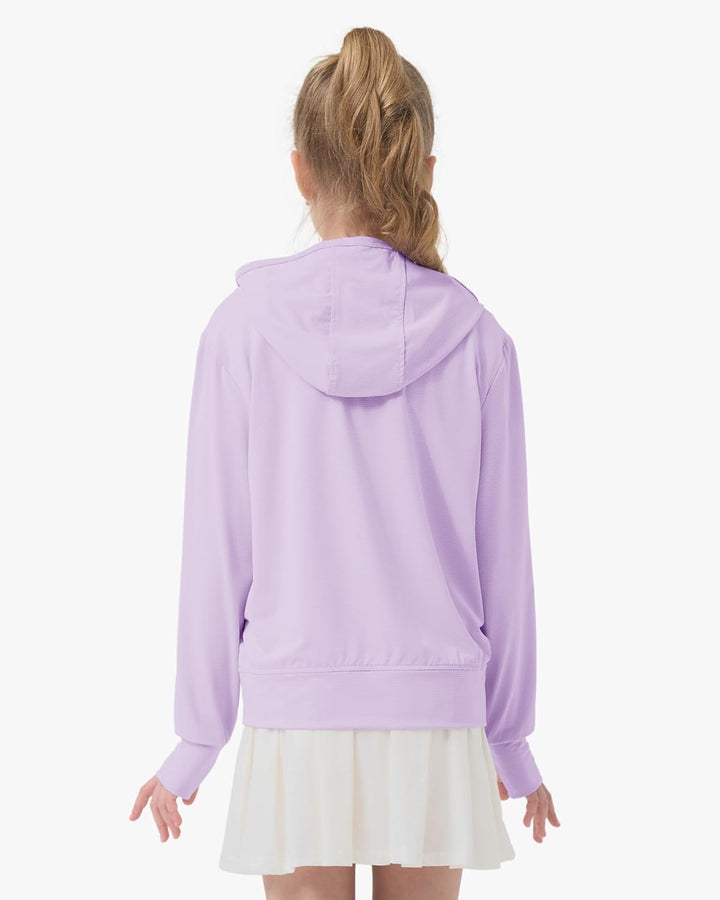 Rolanko Mädchen Sommerjacke mit Daumenlöchern Langarm Sonnenschutz Schnell Trocknend Reissverschluss