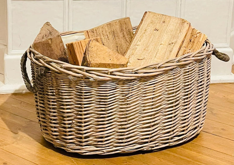 Aufbewahrungskorb "Holz-Depot" aus Weide im Shabby Look, Feuerholzkorb,