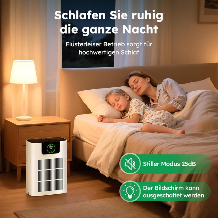 Luftreiniger mit HEPA und Aktivkohlefilter gegen Schimmel Staub Pollen Tierhaare, CADR 330 m³/h für