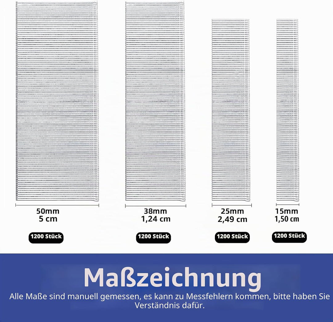 Glarks 4800 Stück, 18 Gauge, 4 Grössen, verzinkte Nägel, gerades Finish, Sortimentskit, 5/8 Zoll, 1