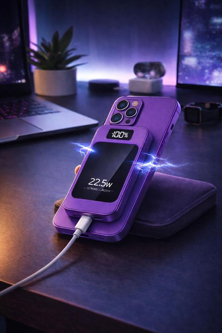 Magnetische Powerbank 10000mAh Mini 22.5W PD Schnellladen mit LED Display – kompatibel mit Samsung,