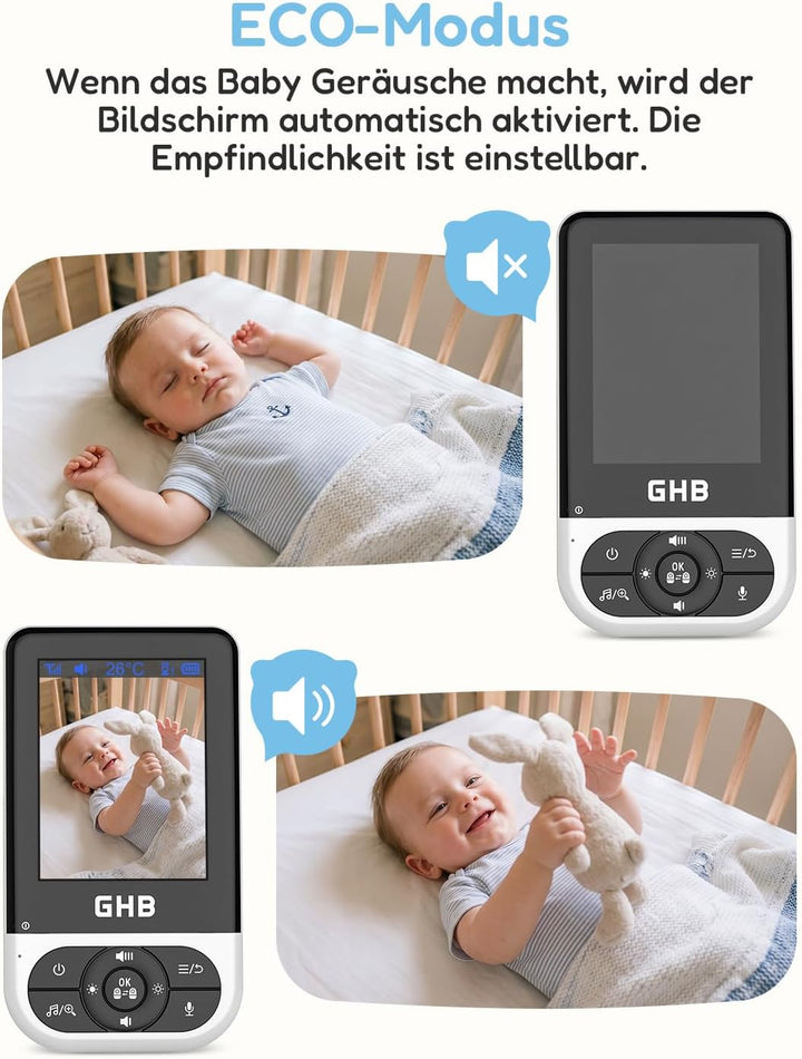 GHB Babyphone mit Kamera Baby Monitor 2,8 Zoll Schwarz | VOX-Modus Max. 35 Std, Infrarot-Nachtsicht,