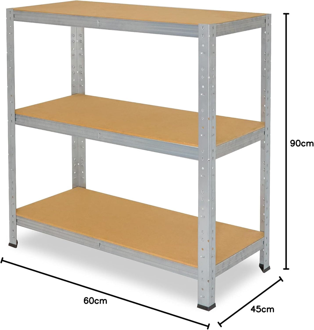 shelfplaza® 90x45x60cm HOME Schwerlastregal verzinkt/Metallregal mit 3 Böden/Kellerregal Metall, Gar