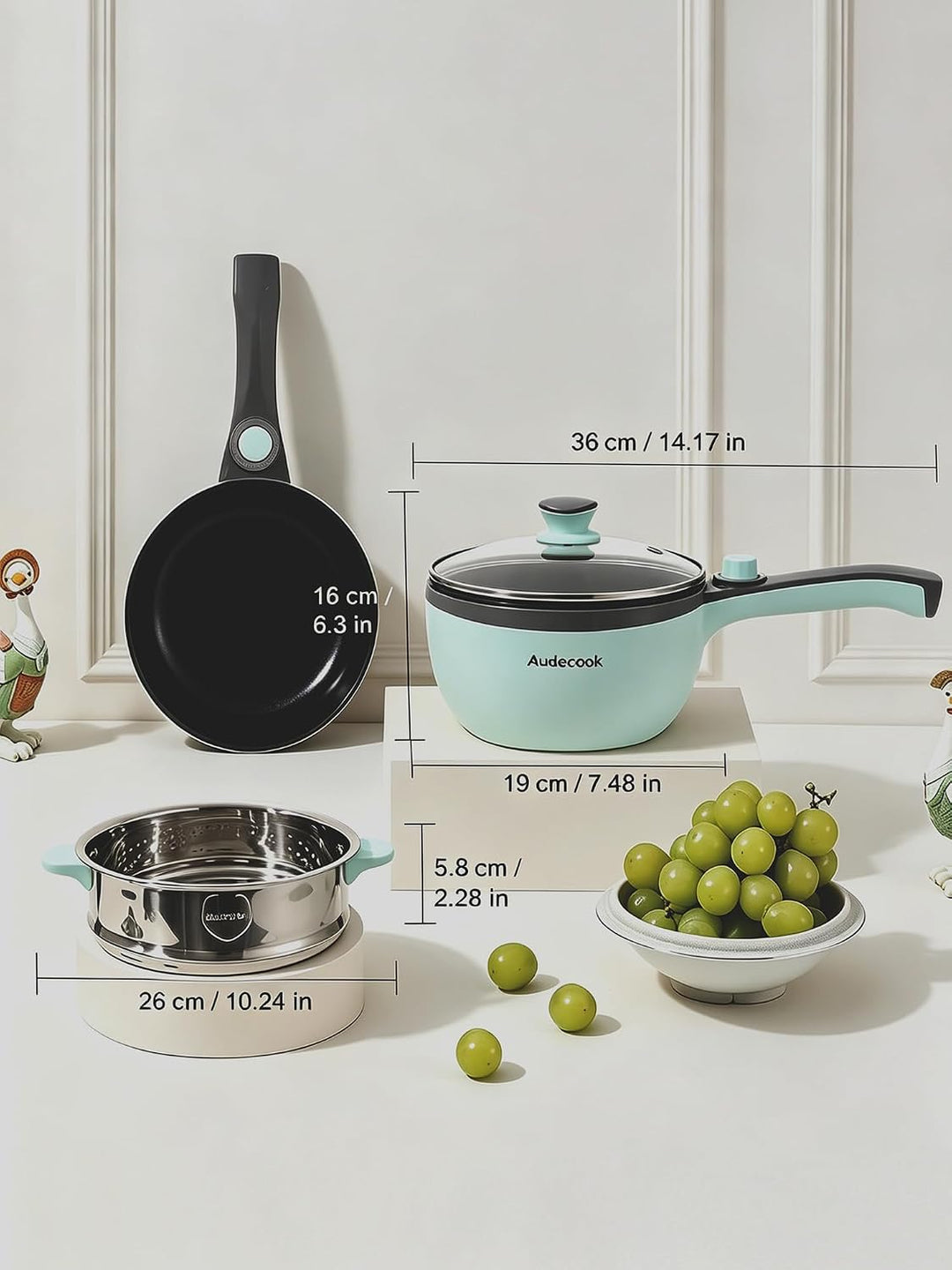 Audecook Elektrische Hot Pot mit Dampfgarer, 1,5 l Elektrische Bratpfanne, Hot Pot Topf 20cm, Antiha