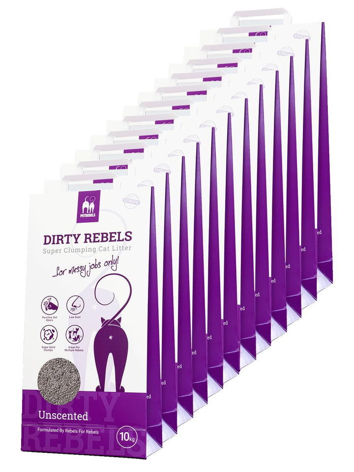 Petrebels Katzenstreu Dirty Rebels, 12x 10 Liter, ohne Duft/Duftneutral, 100% Natürlich, 12er-Pack U