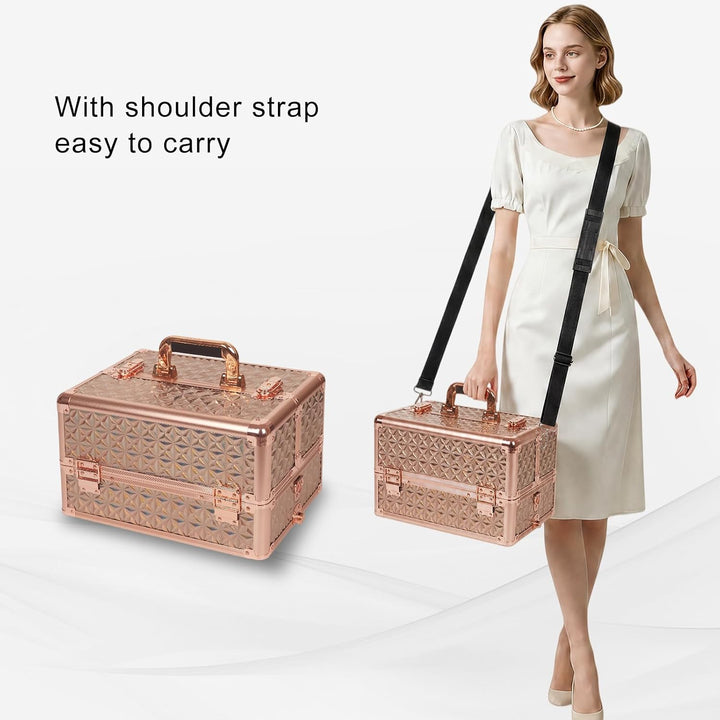 Kosmetikkoffer Trolley, 6-in-1 Schminkkoffer mit Spiegel & Schloss, Grosser Kosmetik Reisekoffer Mak