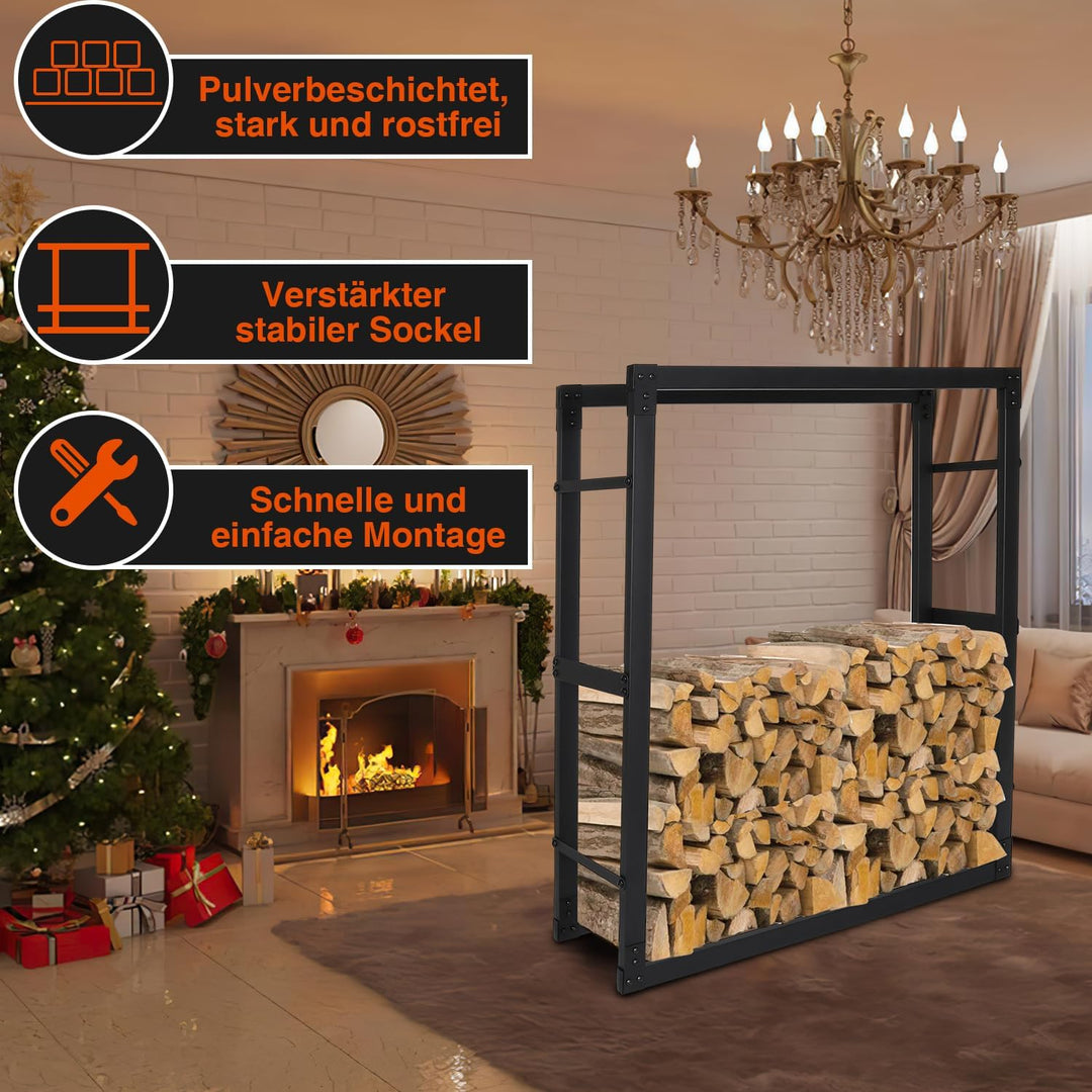 Jopassy Kaminholzregal innen metall 100x25x100CM Brennholzregal für innen aussen, Kaminholzständer,