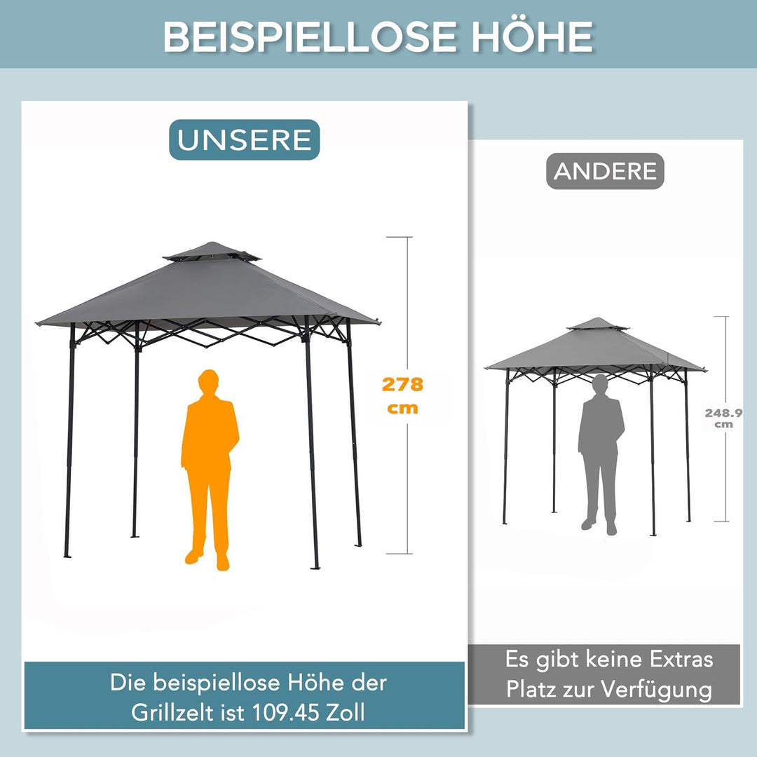 SUNJOY 2,4 x 1,5 m, Grill-Pavillon, Pop-Up-Pavillon, doppelstöckig, Outdoor-Pavillon, Stehhöhe, Bald