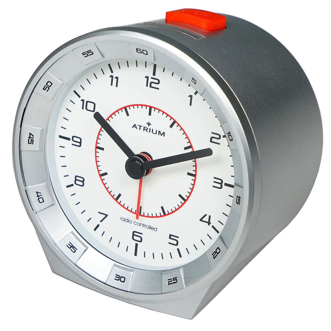 Atrium Funkwecker Analog Quarz ohne Ticken mit Beleuchtung, Nachtlicht und Snooze Silber A960-19
