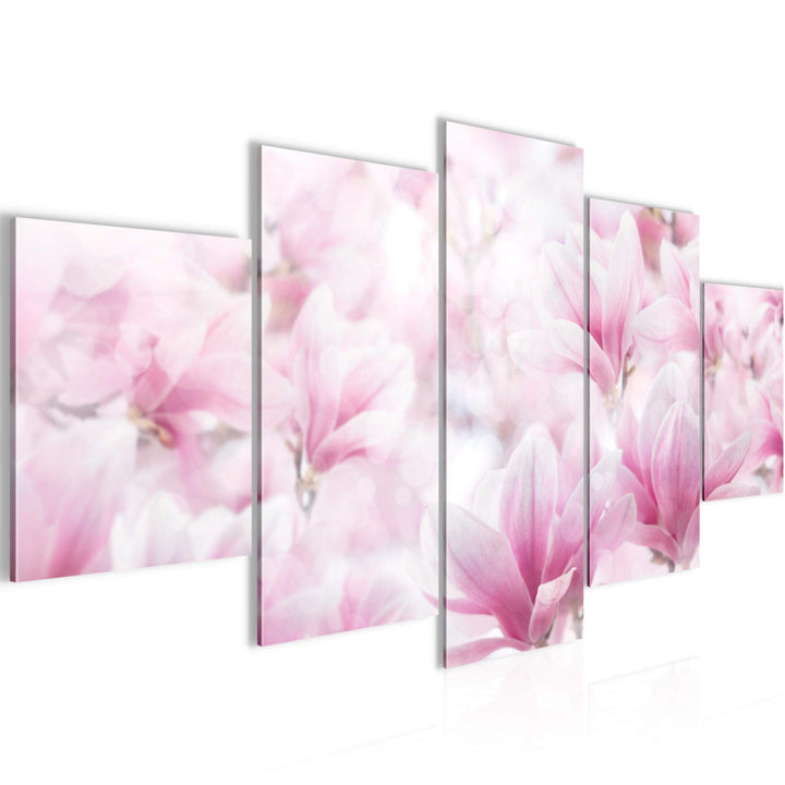 Runa Art Wandbilder Blumen Magnolien 5 Teilig Bild auf Vlies Leinwand Deko Wohnzimmer Blumenmotiv Ro