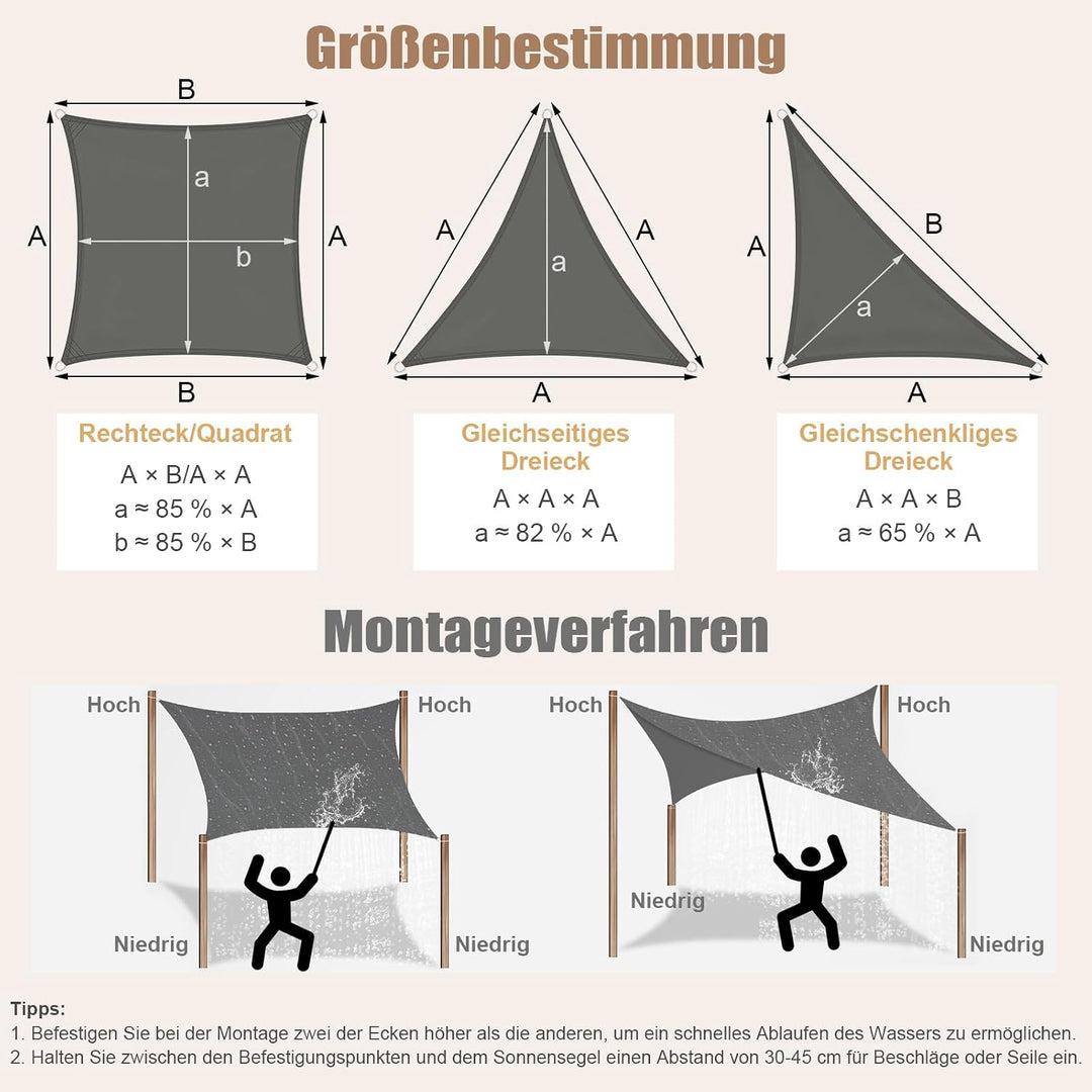 WOLTU PES Sonnensegel 300D Oxfordgewebe Neumaterial mit PU-Beschichtung | 1000MM Wasserstandfestigke
