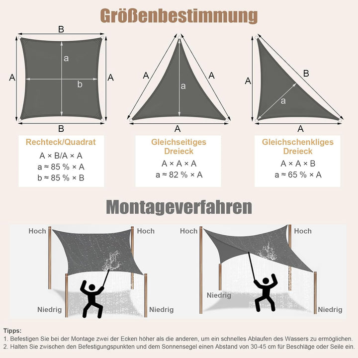 WOLTU PES Sonnensegel 300D Oxfordgewebe Neumaterial mit PU-Beschichtung | 1000MM Wasserstandfestigke