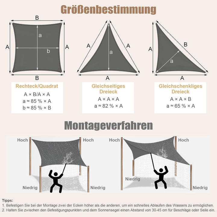 WOLTU PES Sonnensegel 300D Oxfordgewebe Neumaterial mit PU-Beschichtung | 1000MM Wasserstandfestigke