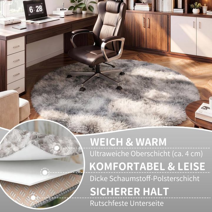 VOFUSHON Teppich Rund Hochflor Teppich Wohnzimmer Teppich Langflor Teppiche für Wohnzimmer flauschig