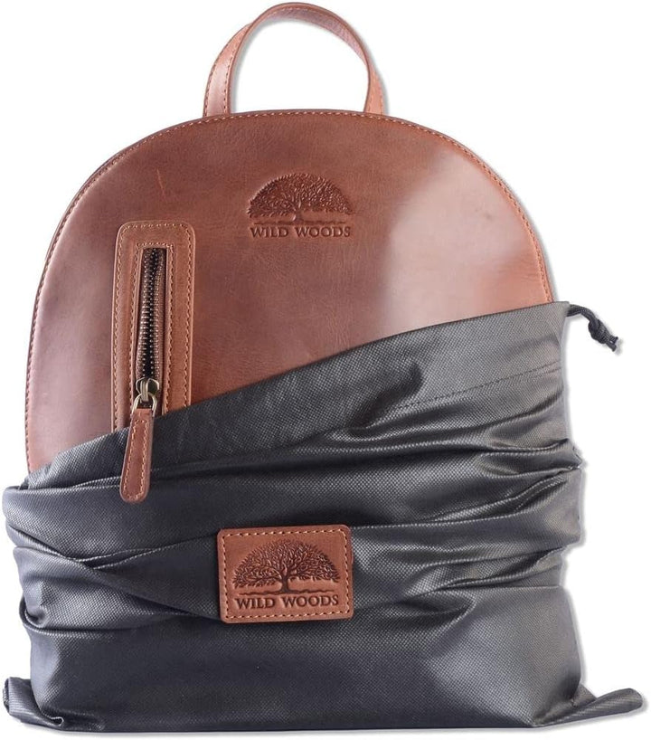 WILD WOODS Rucksack Leder Schulrucksack Fahrradrucksack Wanderrucksack Lederrucksack Rindsleder Cogn