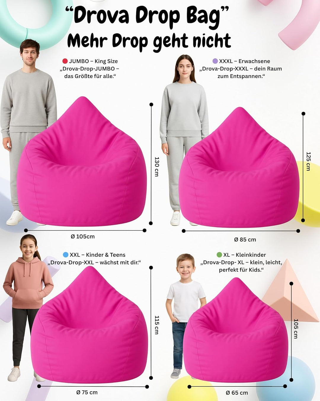 PATCH HOME Patchhome Sitzsack Tropfenform mit Reissverschluss Nachfüllbar - für In &amp; Outdoor - mit S