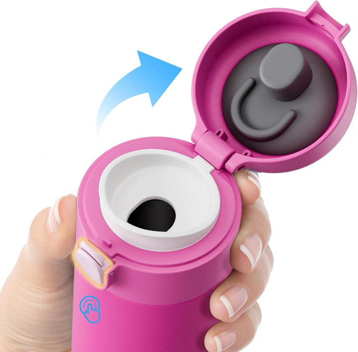 Exllena Kleine Thermosflasche 380ml mit Einhand-Flip-Deckel - Mini Thermosflasche aus Edelstahl, 100