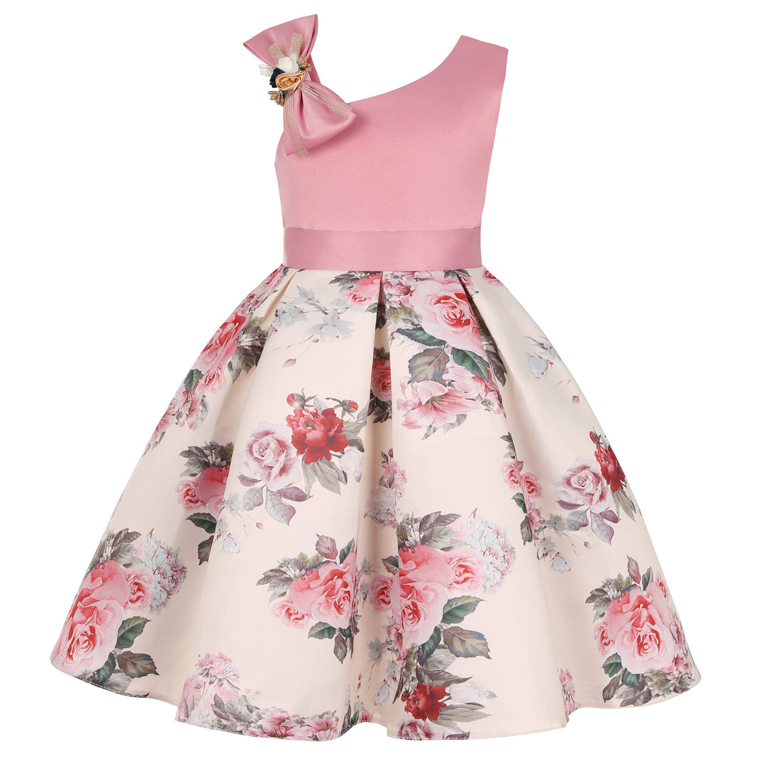 BUNNY LULU Mädchen Kleid mit schräger Schulter, Brautjungfer, Hochzeit, Prinzessin, Kinder, Schleife