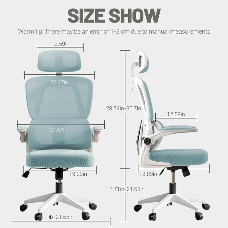 XUEGW Ergonomischer Bürostuhl - Blau | Höhenverstellbarer Schreibtischstuhl mit Hochrücken,Mesh und