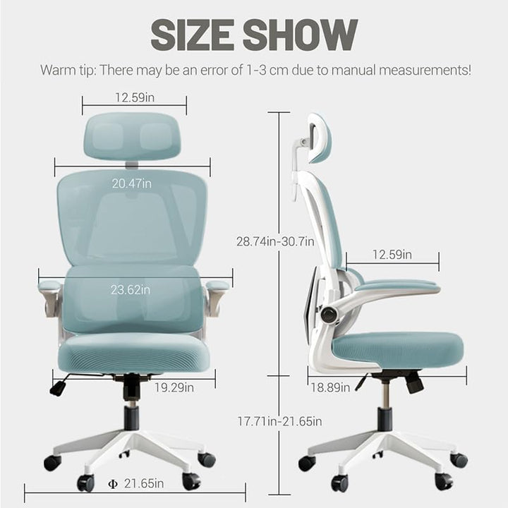 XUEGW Ergonomischer Bürostuhl - Blau | Höhenverstellbarer Schreibtischstuhl mit Hochrücken,Mesh und