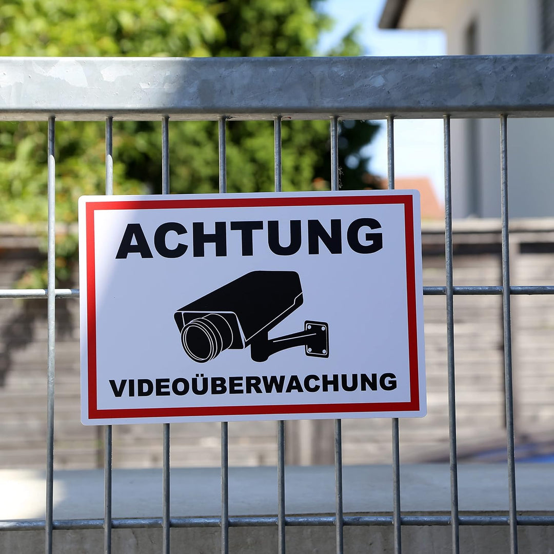 2 Stück XXL Achtung Videoüberwachung Schild 40 x 30 cm Alu 3mm Alu-Dibond stabile Aluminiumverbundpl