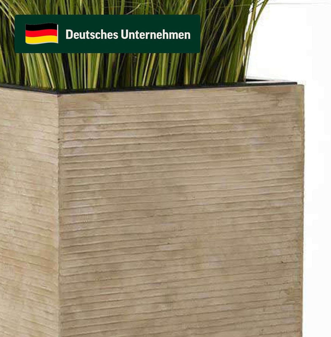 VIVANNO Pflanzkübel Blumenkübel aus Fiberglas Block 80 cm, Beige gestreift, 80x40x40 cm Beige Gestre