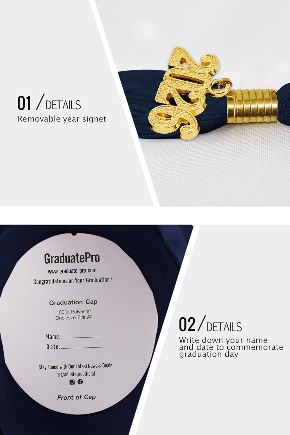 GraduatePro Abschluss Robe mit Hut 2026 Talar und Doktorhut Absolventen für Hochschule und Bachelor