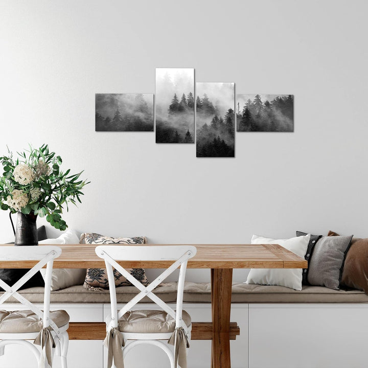 Runa Art Bild Modern Wald Natur - Made in Germany - Wandbilder Landschaft Schwarz Weiss 4 Teilig 032
