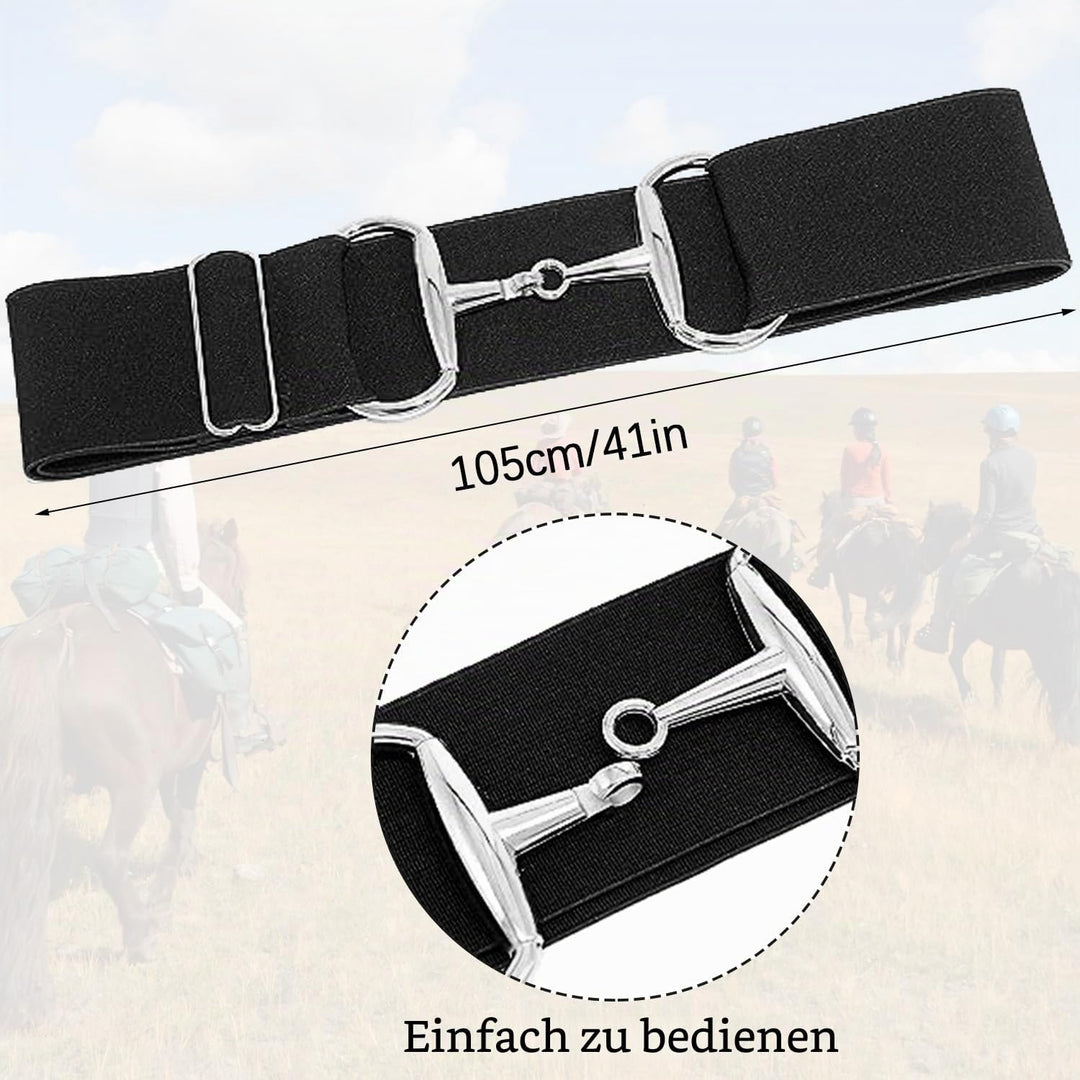 Huaerle 1.5-inch Elastic Equestrian Belt with Bit Buckle and Leather Key Strap,Equestrian Elastic Be