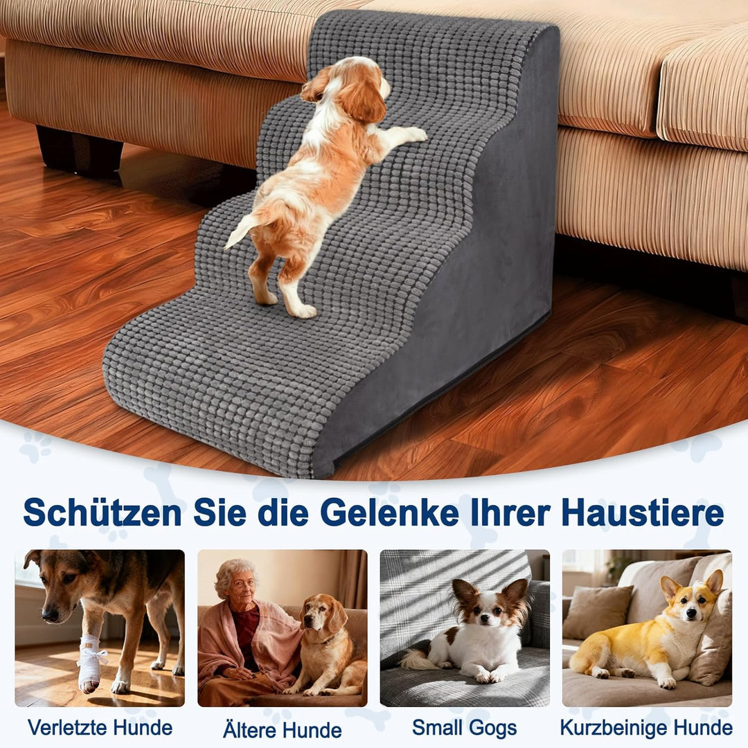 Hundetreppe für Kleine Hunde 50 cm Hoch, Haustiertreppe für Bett und Sofa aus Hochdichtem Schwamm, H