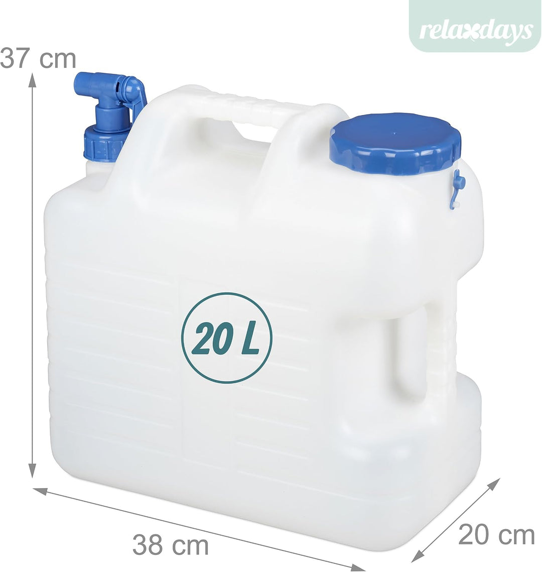 Relaxdays 20 L Wasserkanister, Ablasshahn, Schraubdeckel, tragbarer Trinkwasserkanister, BPA-frei, C