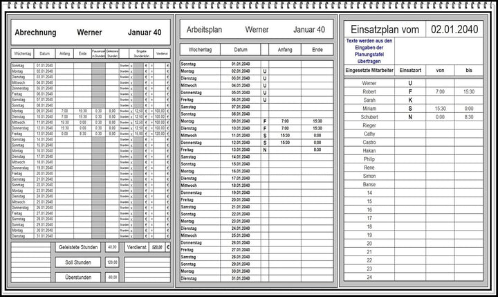 Elektronischer digitaler Dienstplaner Monatsplan Schichtplaner Einsatzplan Excel Software mit persön