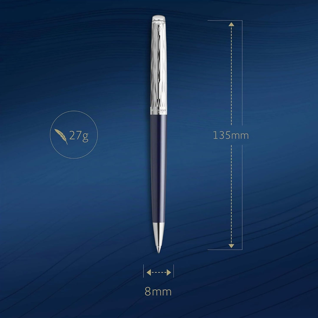 Waterman Hémisphère Kugelschreiber | Metall und blaue Lackierung | ziselierte Kappe | blaue Tinte |