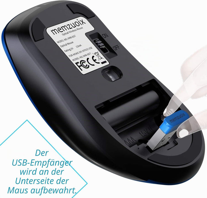 memzuoix Kabellose Maus 2.4GHz, Tragbare Optische Wireless Maus 1400 DPI mit Mini-USB-Empfänger, 5 T