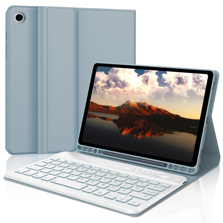 Hülle mit Tastatur für Samsung Galaxy Tab A9 8.7'' 2023, 7 Farben Beleuchtung, QWERTZ Deutsches, Mag