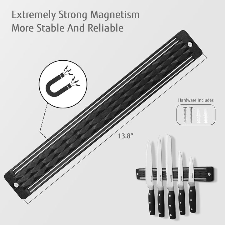 hecef Messer Magnetleiste mit 5 Teilig Scharfe Küchenmesser Set, 33 cm Messerhalter Magnetisch mit E