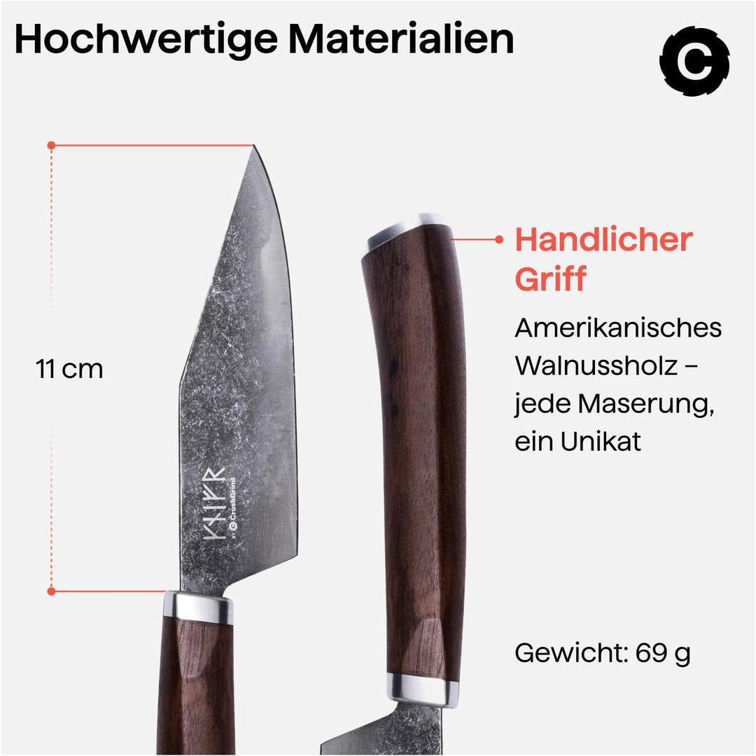 Crushgrind VIKING Skjald's Messer 11 cm | Küchenmesser aus Edelstahl mit Holzgriff | Zum Schneiden,