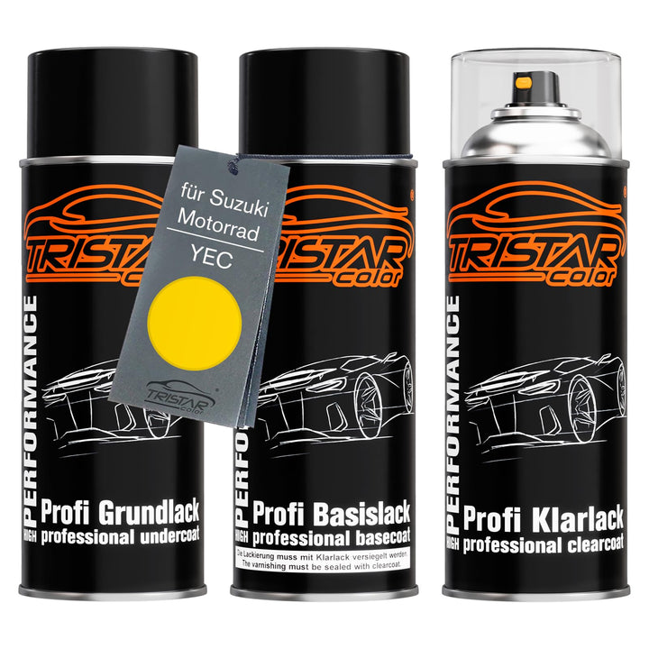 TRISTARcolor Motorradlack Spraydosen Set für Suzuki Motorrad YEC Yellow Perl Grundlack Basislack Kla