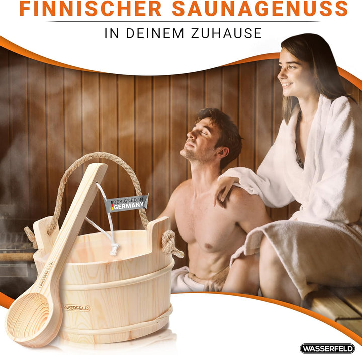 WASSERFELD® Sauna Eimer Set (4 Liter) - Hochwertiger Sauna Eimer mit Kelle - Hitzebeständiger Saunak