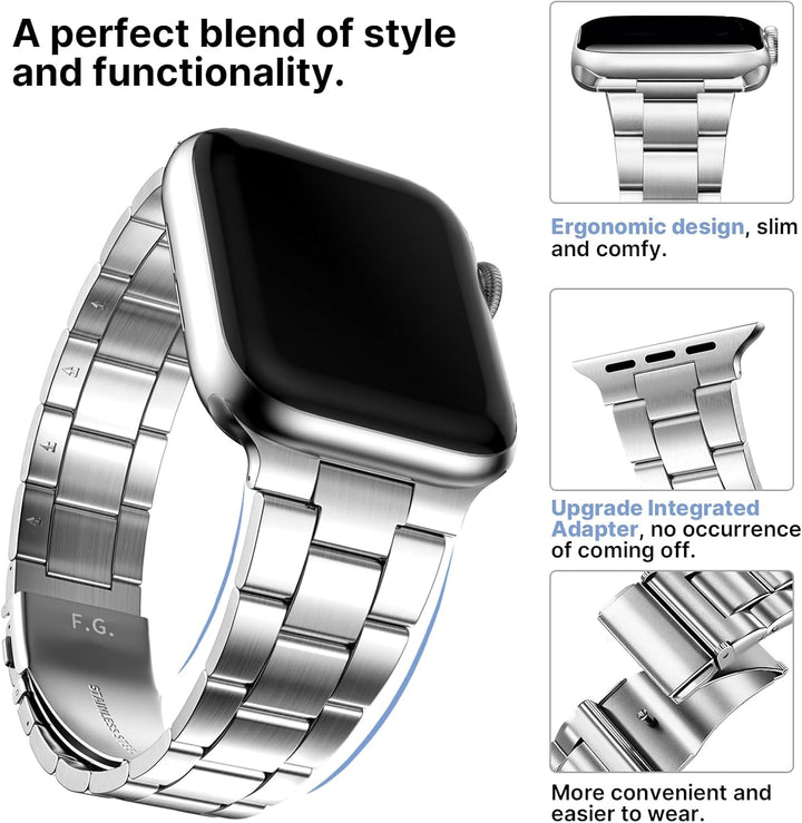 Fullmosa für Apple Watch Armband 45mm 44mm 42mm, Edelstal Metallarmband mit Uhrengehäuse für iwatch