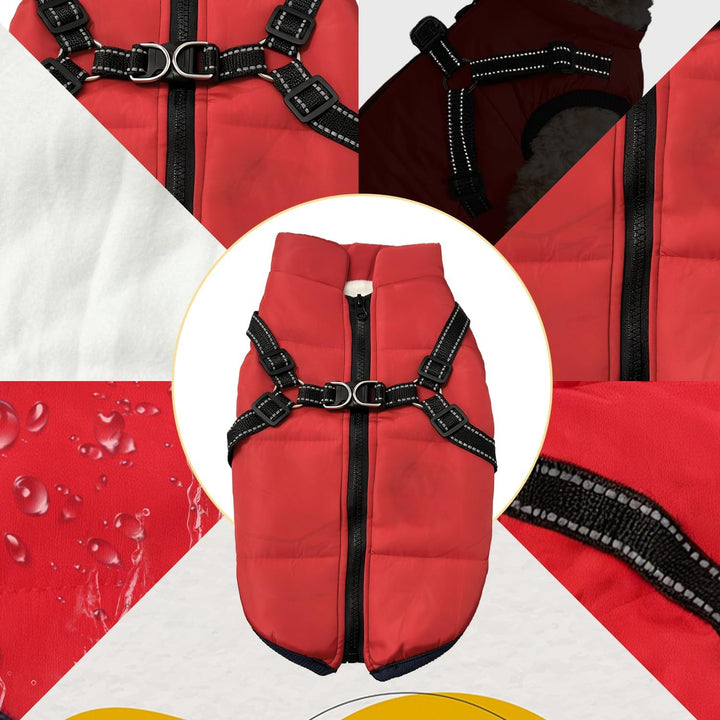 Hundemantel Wasserdicht mit Geschirr, Winter Warme Fleecejacke für Mittelgrosse und Grosse Hunde, Re