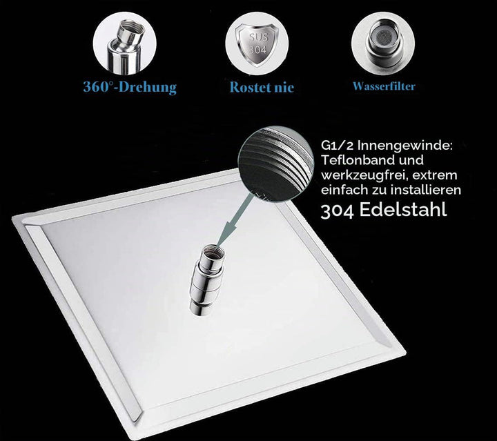 Duschkopf Regendusche 20x20cm, Regenduschkopf 8 Zoll Eckig aus Edelstahl, Selbstreinigende Regendusc