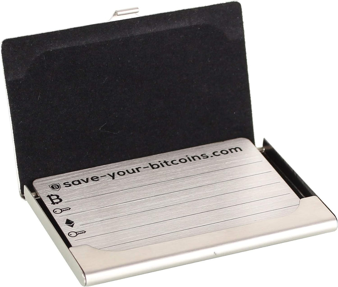 Save-Your-Bitcoins Private Key - Recovery Metallplatte aus Edelstahl (V4A), Kit mit 3 Platten + Grav
