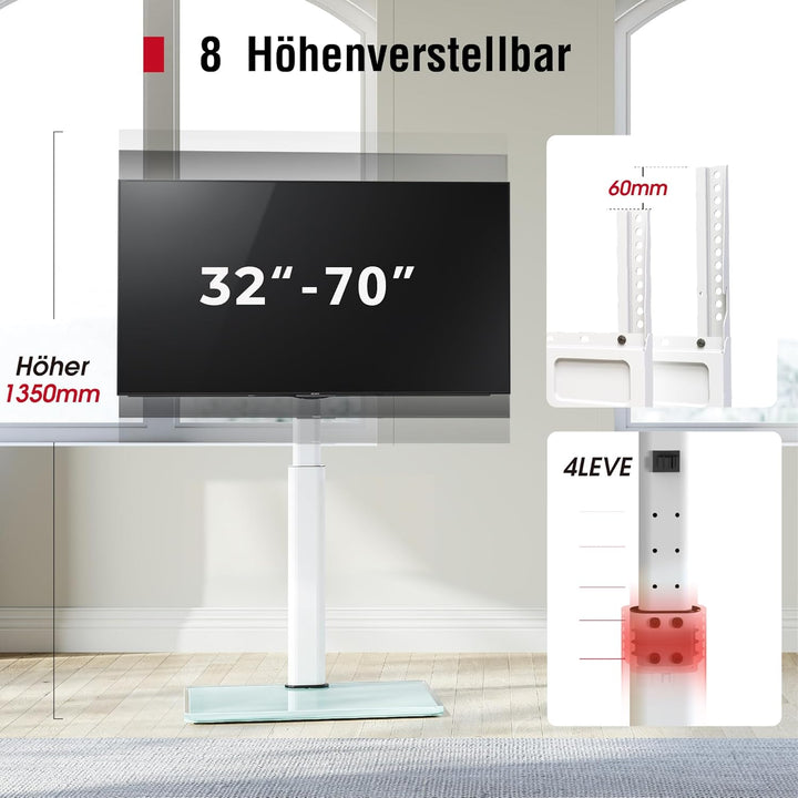 AOKCOS TV Ständer Bodenständer Höhe 1350mm für 32-55 65 70 Zoll Fernseher, Neigbar & Schwenkbar & Hö