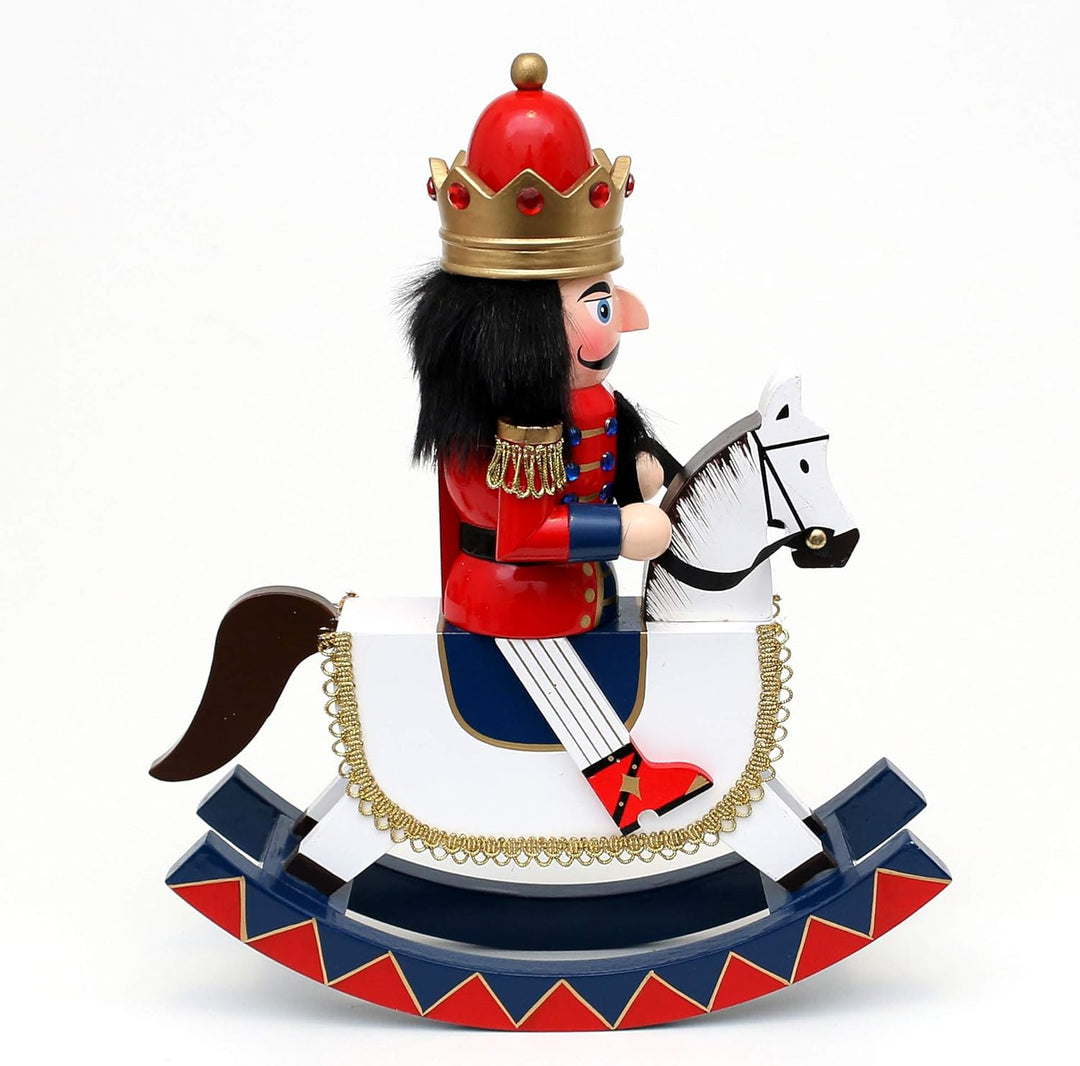Dekohelden24 Holz Nussknacker König auf Schaukelpferd in rot/weiss, 30 cm, König